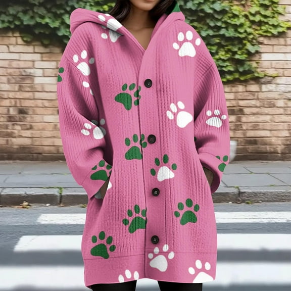 Uootdi Winter Clothing for Women Oversized Long Sleeve Color Block Hooded Winter Long Coats for Women Fashion Button Gift Jacket with