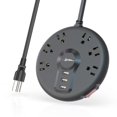 thumbnail image 1 of ZSIMC Regleta de alimentación, 6 tomacorrientes y 3 puertos USB, cable de extensión de 6.5 pies de largo, protector contra sobretensiones de enchufe circular, núcleo 100% de cobre, estación de carga d, 1 of 5
