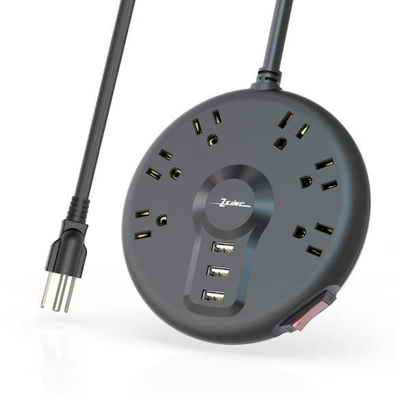 ZSIMC Regleta de alimentación, 6 tomacorrientes y 3 puertos USB, cable de extensión de 6.5 pies de largo, protector contra sobretensiones de enchufe circular, núcleo 100% de cobre, estación de carga d