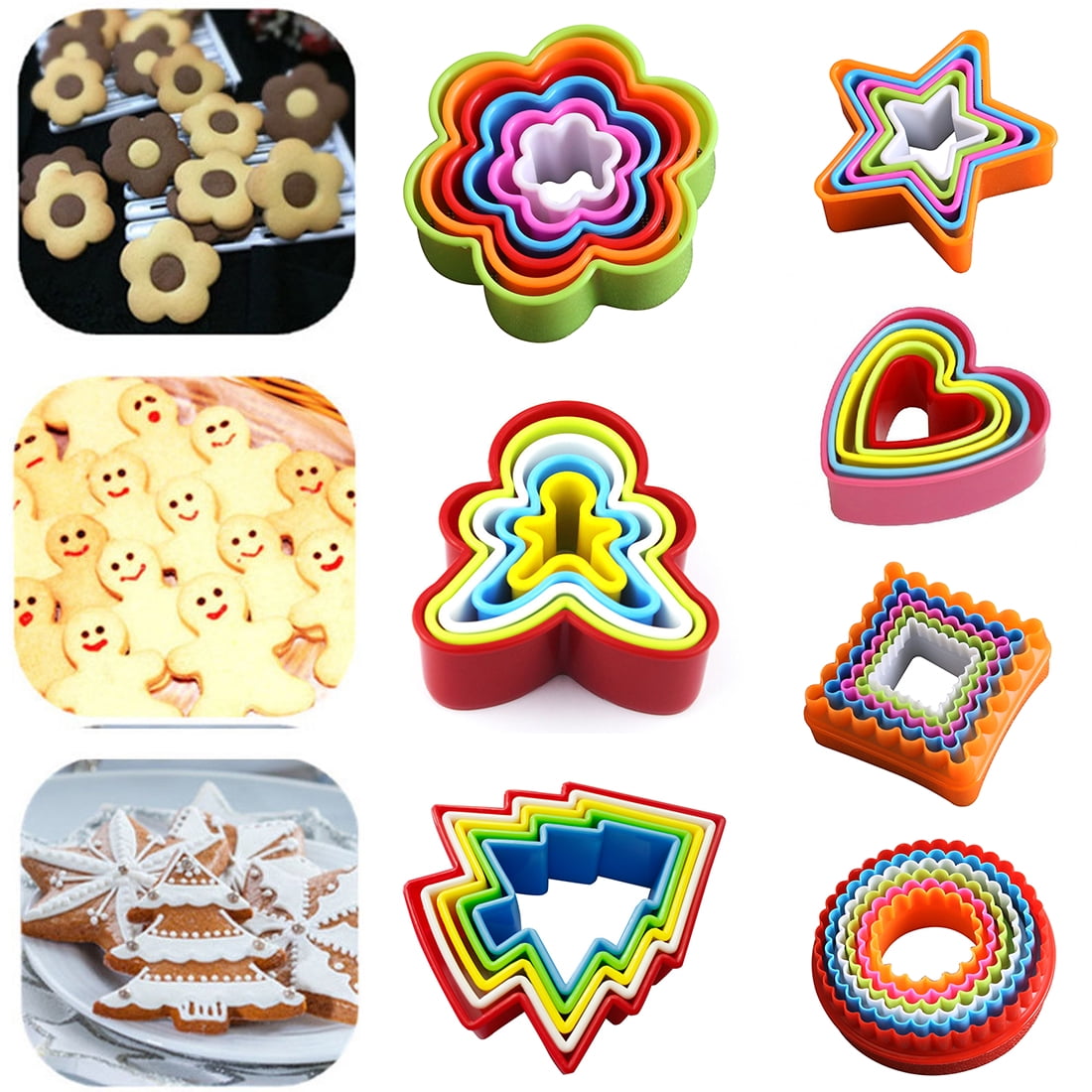 5pc Plastic Cookie Cutter Stencil Biscuit Pastry Baking Cake Food Shape Cutting 