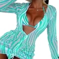 thumbnail image 4 of Conjunto de Bikini para mujer, traje de baño elegante de 2 piezas para playa, traje de baño de malla transparente, prendas de vestir de manga larga, rayas verdes lago XL, 4 of 6