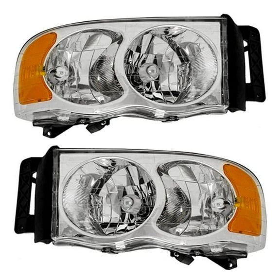 New Pair Of Halogen Headlights Compatible With Dodge Ram 1500 Srt-10 Pickup 2003 2004 2005 By Part Number 55077121Ag 55077120Ag