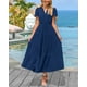 thumbnail image 3 of Vestido PRETTYGARDEN para mujer, midi, casual, con cuello en V y bolsillo, 3 of 9