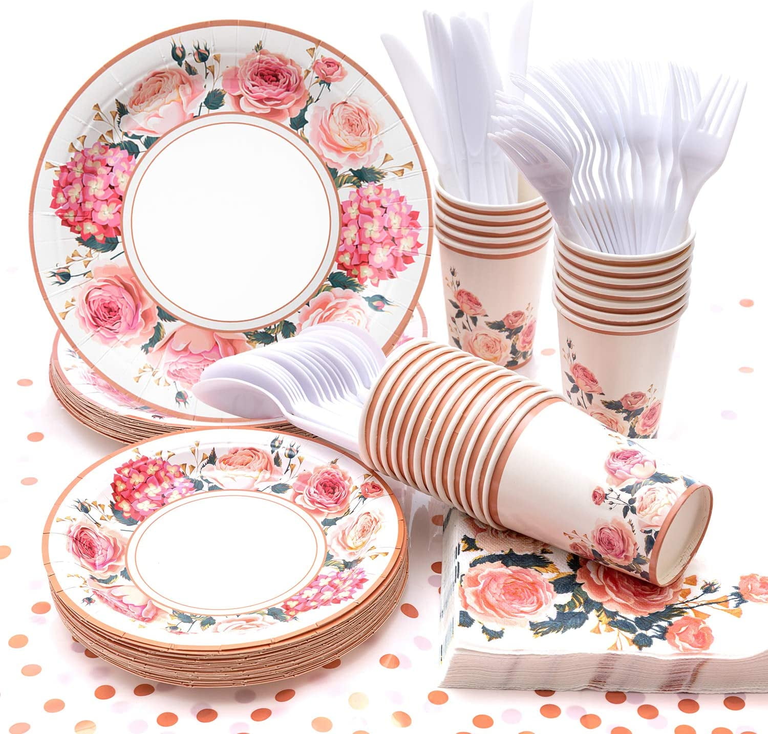 Vintage Floral Party Supplies, (Serves 24) Disposable Paper Plates