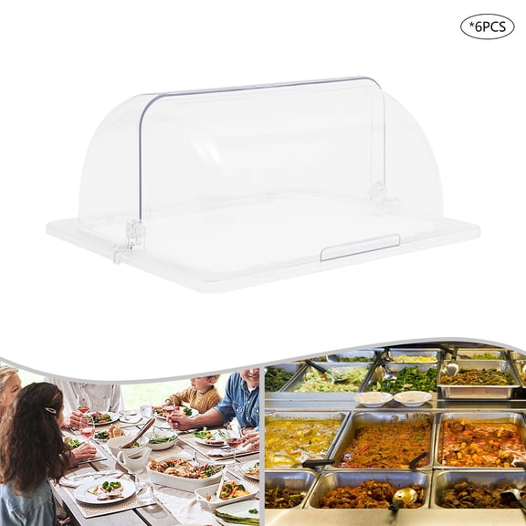 6 PCS 1/2 Half Size Roll Top Chafing Dish Clear Plastic Pan Display Cover Chafer