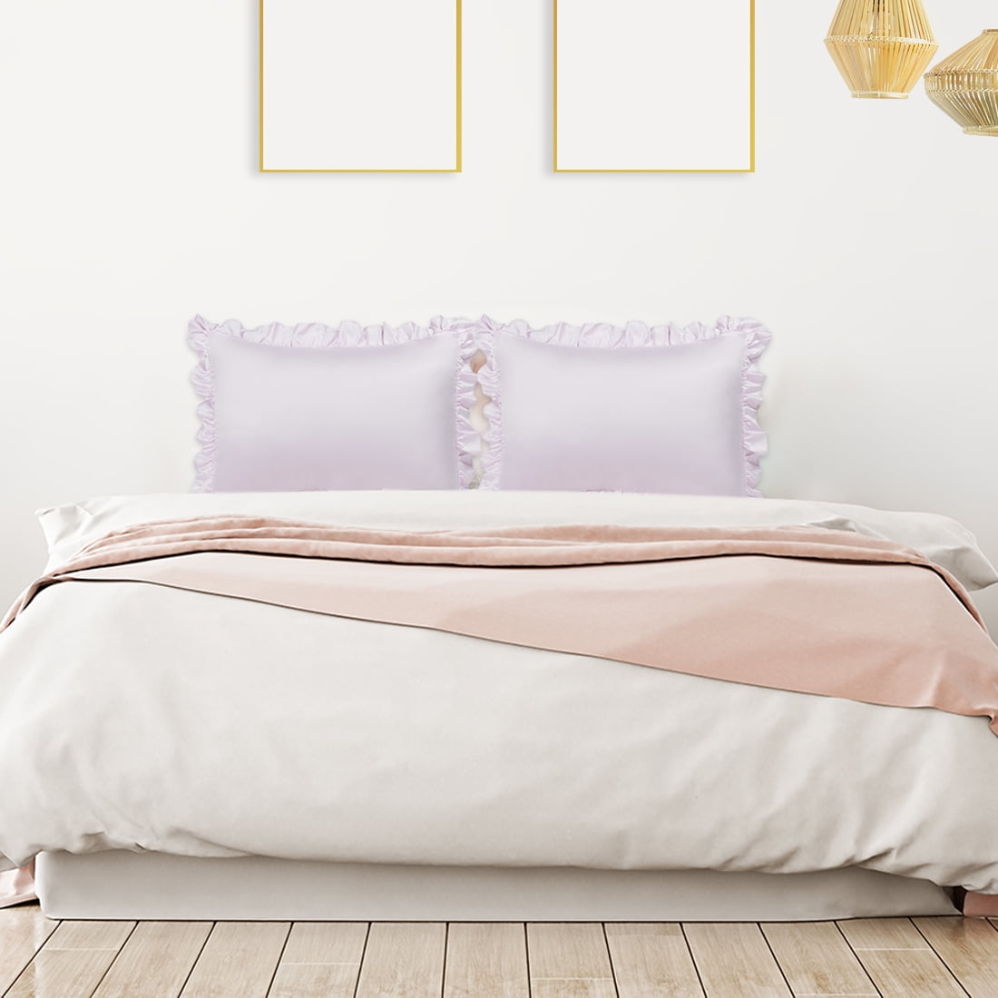Unique Bargains 2-Piece Satin Ruffled Edge Pillowcases, Standard, Lavender Gray