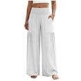 thumbnail image 3 of VBVC Women's Smocked Linen-Look Waisted Pants,Pleated Wide Leg Trousers For Women,Ladies Lightweight Sweatpants with Pockets,White,S-2XL, 3 of 7