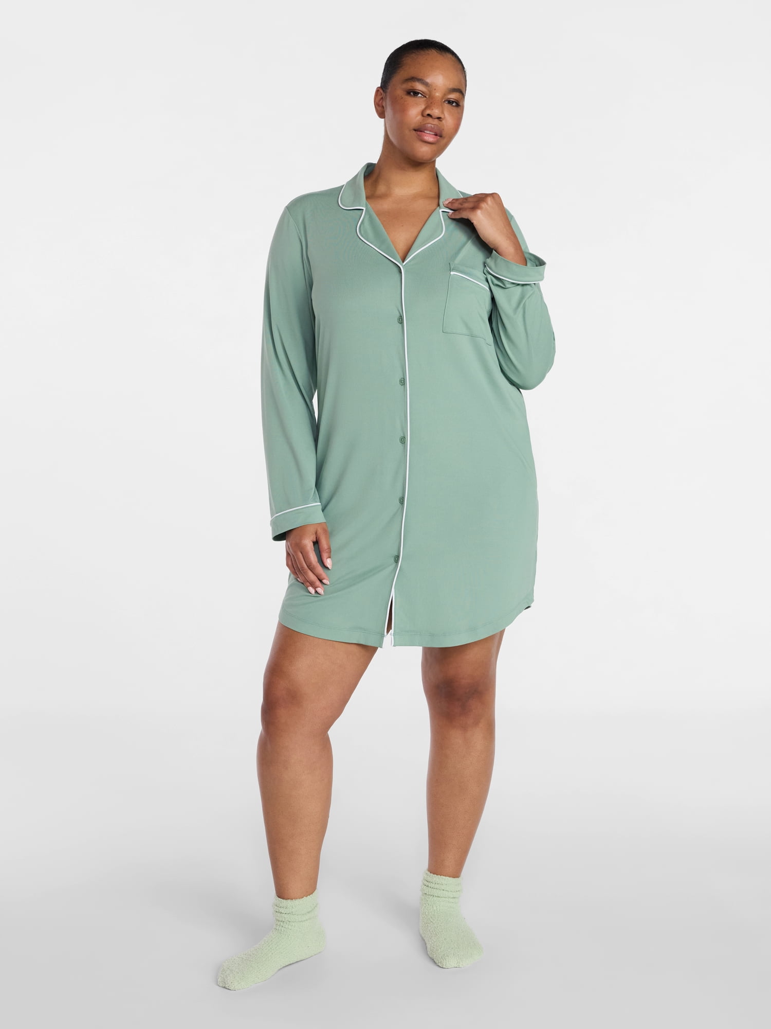 Joyspun Women's Dreamy Soft Collection Long Sleeve Sleepshirt, Sizes S-4X
