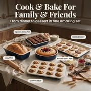 Gotham Steel Hammered 20 Pc Ceramic Cookware Set Nonstick, Induction Pots and Pans Set, Non Toxic Cookware Sets, Oven & Dishwasher Safe, Navy/Gold
