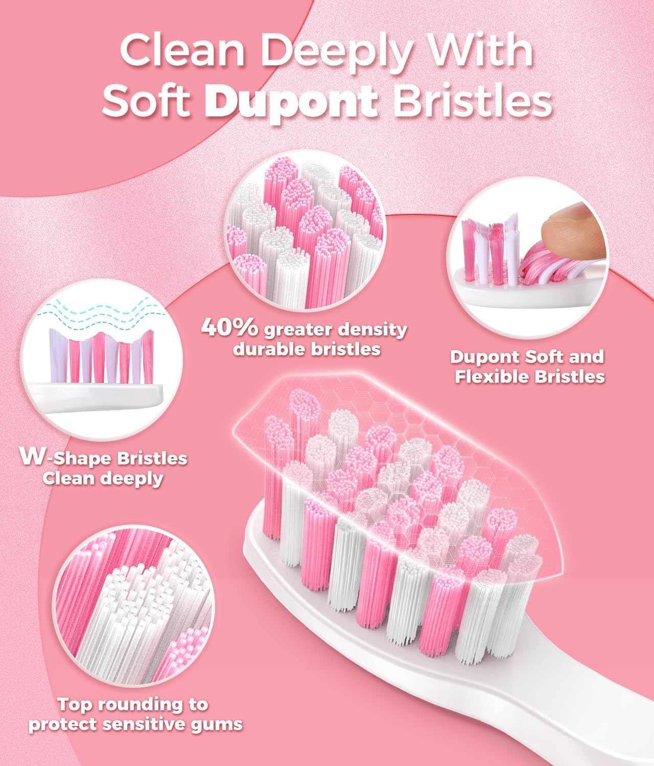 Homitt Electric Toothbrush with 8 Brush Heads, Pink photo 8