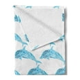 thumbnail image 2 of Sea Animals Soft Flannel Fleece Throw Blanket, Aquatic Dolphin Leaf Ornamentals Abstract Artwork Playful Fish, Cozy Plush for Indoor and Outdoor Use, 60" x 80", Blue White, by Ambesonne, 2 of 5