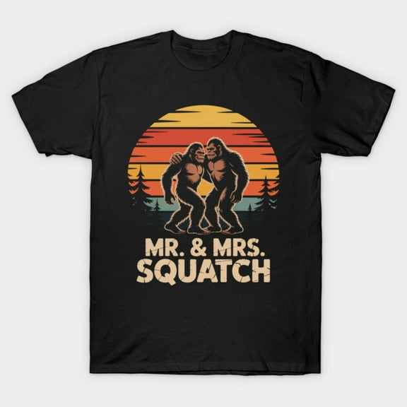 Mr and Mrs Squatch Funny Bigfoot Matching Couple Graphic Unisex T-Shirt for Casual Everyday Wear up to 5XL