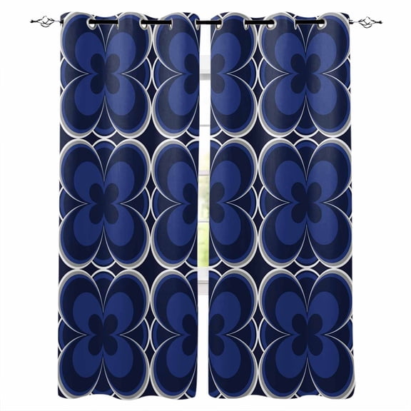 Fsddascl Navy Blue Boho Blackout Curtains for Bedroom/Living Room, Thermal Insulated Kitchen Curtains, Farmhouse Abstract Floral Aesthetic Grommet Darkening Window Treatment Drapes 52"x72"x2