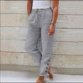 thumbnail image 2 of Kopltyrfg Linen Pants Women Drawstring Elastic Waist Casual Trousers Solid Straight Leg Ankle Length Cropped Pants with Pockets Khaki M, 2 of 4