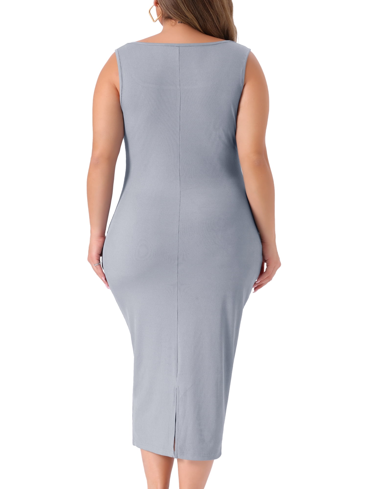 DARING DIVA Women's Plus Size Sleeveless Square Neck Bodycon Midi Tank Dress 2X Gray