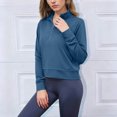 thumbnail image 3 of Women Fleece Crop Sweatshirts Casual Cropped Lapel Long Sleeve Quarter Zip Pullover Shirts Trendy Loose Fall Winter Tops, 3 of 5
