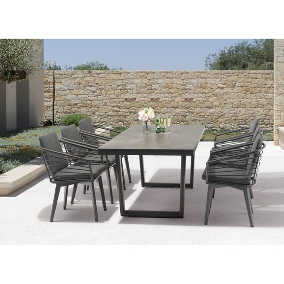 Outdoor Dining Table - Stainless Steel Base, Dark Grey Finish - Patio Table for 6-8 Guests