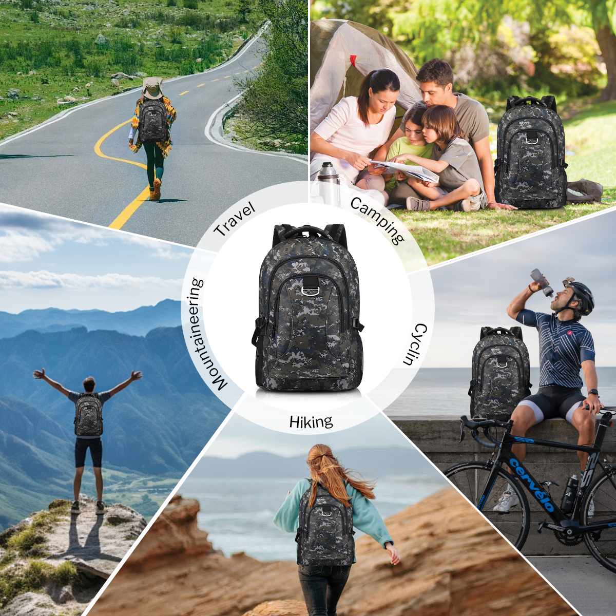 30L Travel Backpack for Men & Women,Water-Resistant Lightweight Camo Backpack Hiking Work School Daily Bag,8076 Khaki