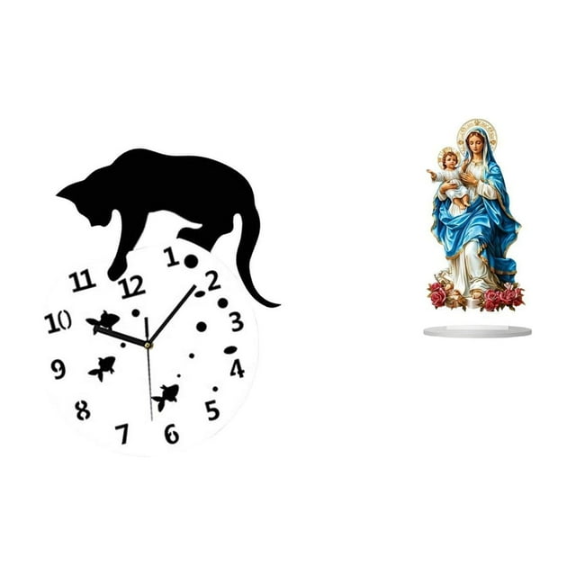 Reloj de pared colgante de gato de acrílico silencioso, movimiento silencioso, adorno de mesa DIY, regalo para sala de estar, decoración de casa de ca