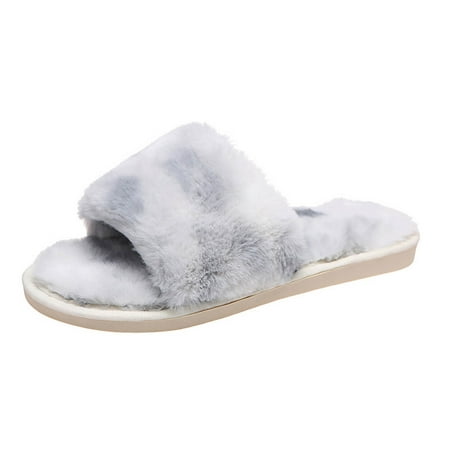 

nsendm Womens Sandal Slippers Casual Plush Large Flat Toe Slippers Women s Size Print S Platform Slippers for Women Grey 7