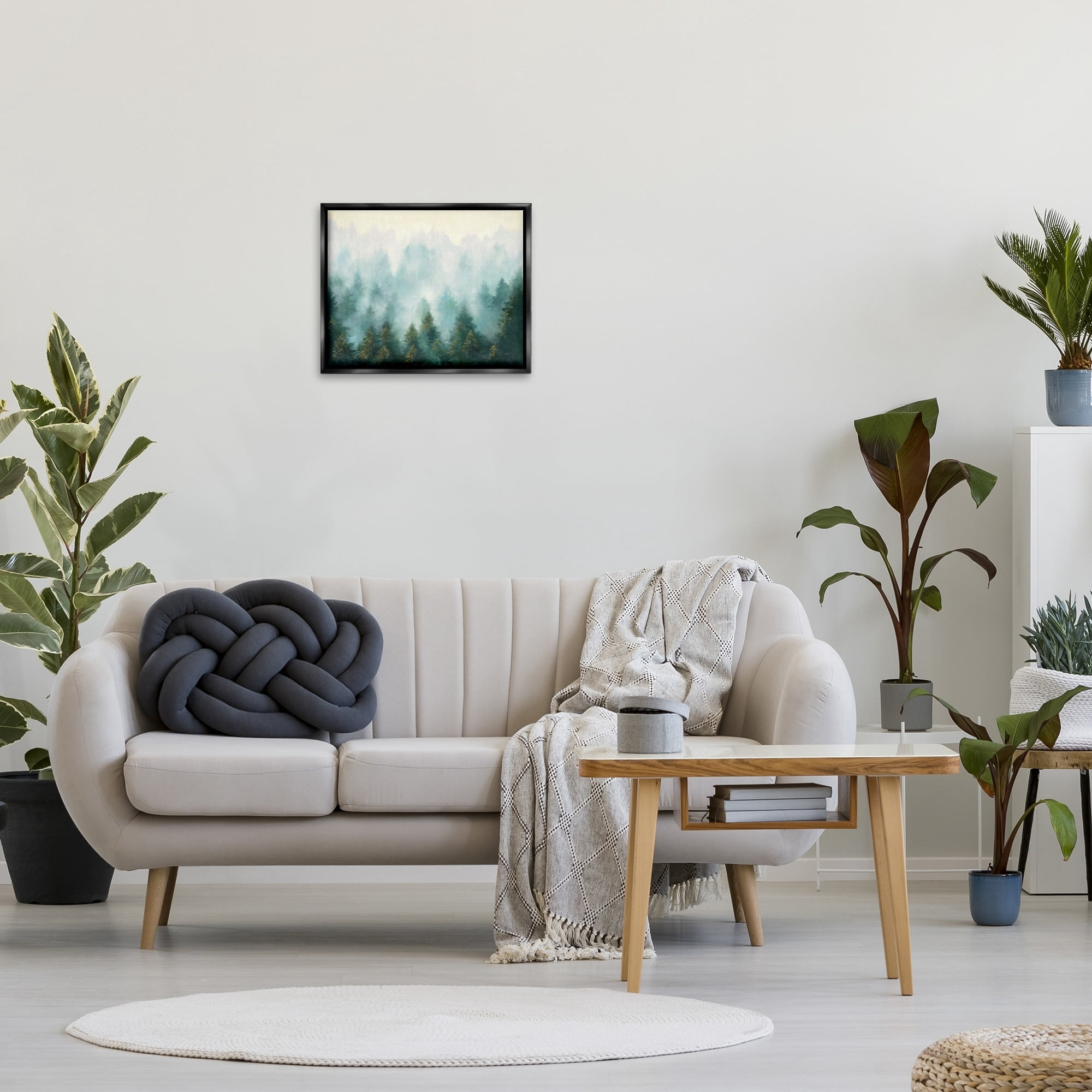Stupell Industries Abstract Pine Forest Landscape with Mist Green Painting Jet Black Framed Floating Canvas Wall Art, 16x20, by Julia Purinton