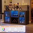 thumbnail image 4 of Rustic Wood LED Bar Cabinet with Charging Station and Stemware Rack, Freestanding Coffee Wine Liquor Storage Credenza with Adjustable Shelving, Home Kitchen Living Room Furniture, Black Gray, 4 of 7