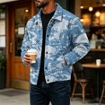 thumbnail image 5 of Havenx Camo Corduroy Jacket for Men Long Sleeve Button Down Shirt Jacket with Pockets Lapel Collar Camouflage Print Coats Casual Western Loose Fit Fall Winter Clothes,Blue M, 5 of 6