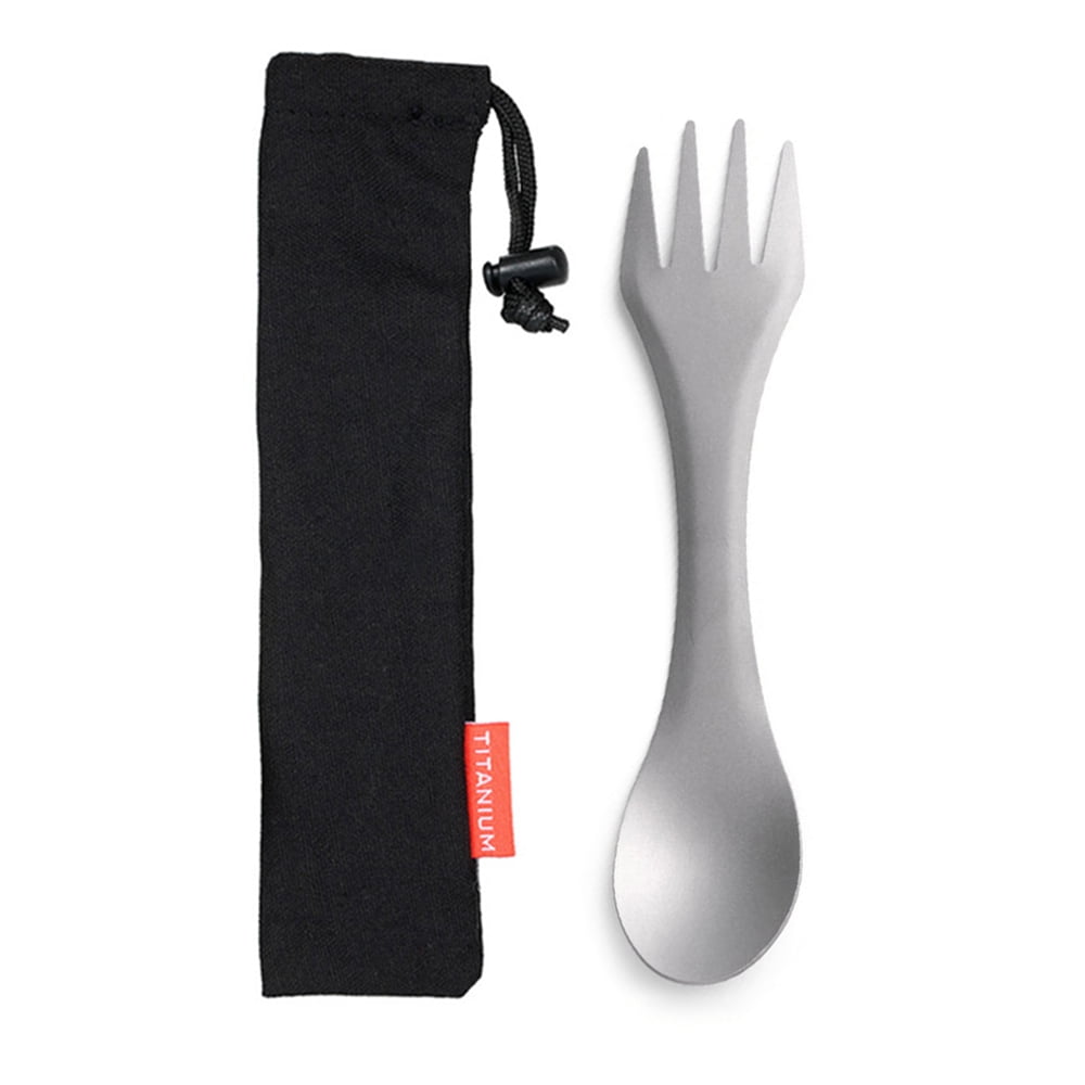 Pure Titanium Folding Spoon Folk Spork Portable Cutlery Travel Tablewares Set 