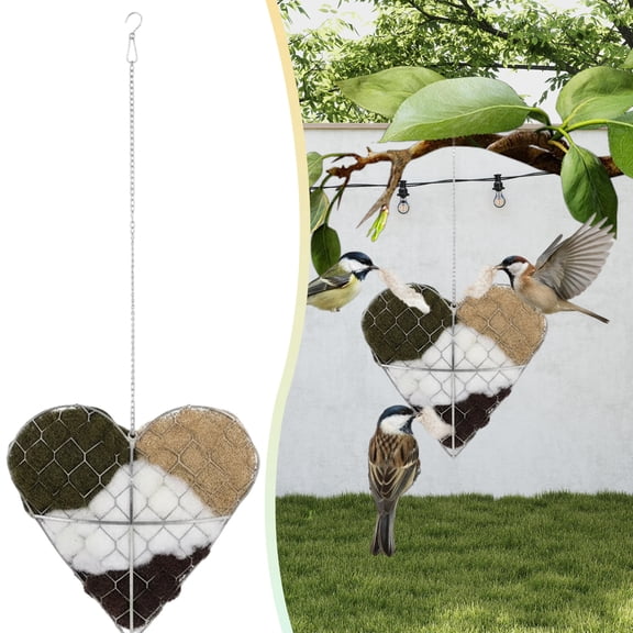 1 Pc Handmade Fiber Bird Nesting Heart, Heart Shape Hummingbird Nesting and Nest Materials, Refillable Outdoor Nesting Station to Build a Nest, Hummingbirds Lovers Gift for Bird Watching