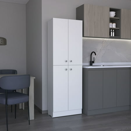 LiviNest Kitchen Storage Cabinet 71 Inch Height: Modern White Freestanding Cupboard with 4 Doors & 5 Adjustable Shelves - Multi-Functional Storage Solution for Small Apartments & Home Offices