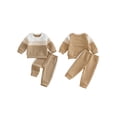 thumbnail image 2 of RUINIXCW Toddler Baby Boy Fall Winter Clothes Infant Baby Boys 2 Pieces Outfit Textured Contrast Color Long Sleeve Crewneck Sweatshirts and Joggers Pants Set, 2 of 9
