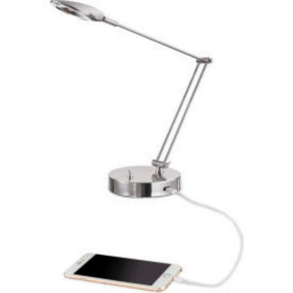United Stationers Supply B3177184 Alera Adjustable LED Task Lamp with USB Port - 4W - Brushed Nickel - Silver