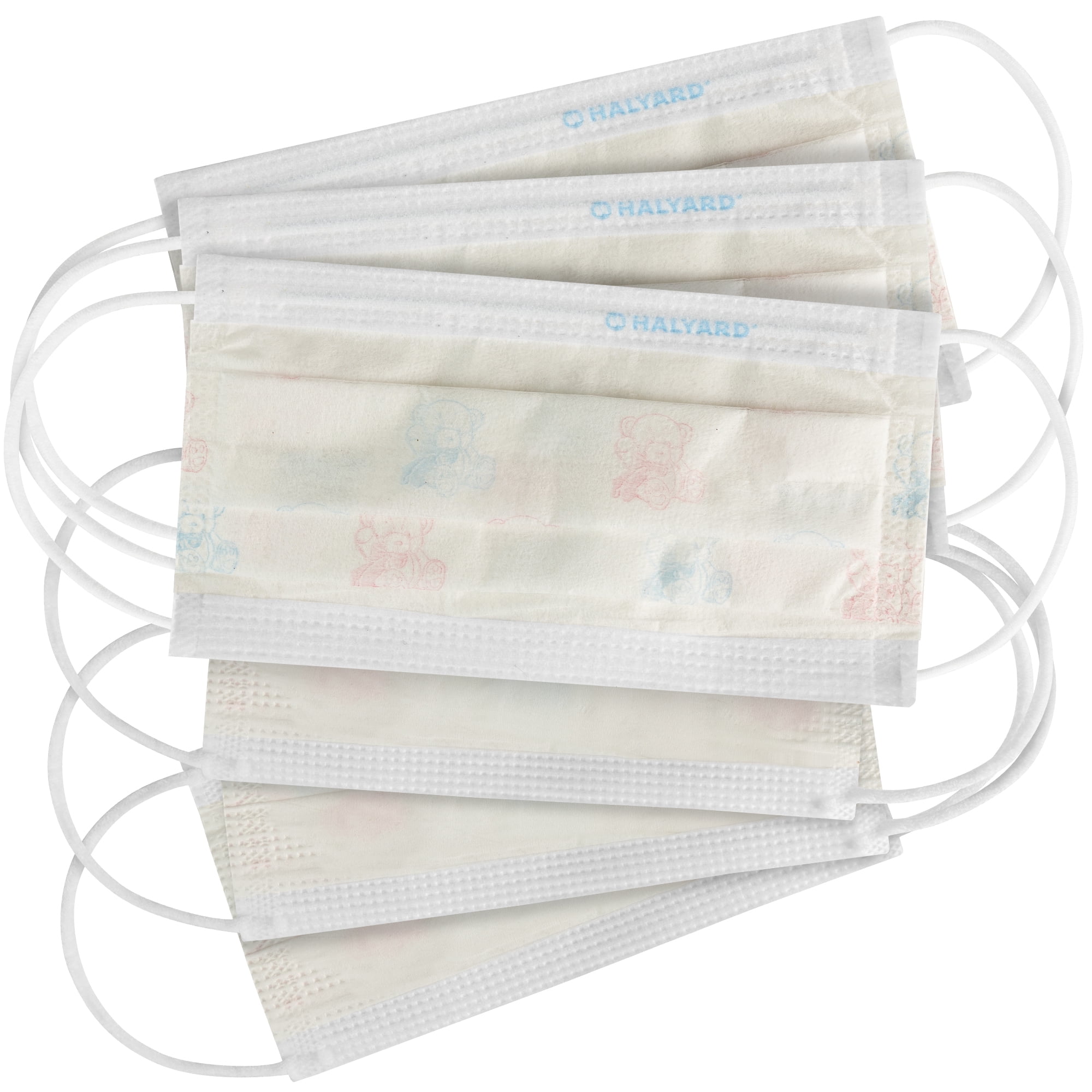 HALYARD Disposable Child's Face Mask with SO SOFT Earloops, Pleat-Style, Teddy Bear, 47359 (Case of 750)