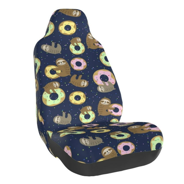 Wukai Sloth with Donuts Full Set Car Seat Covers with Soft Padding Universal Auto Front Seats Protector and Cushion Mat