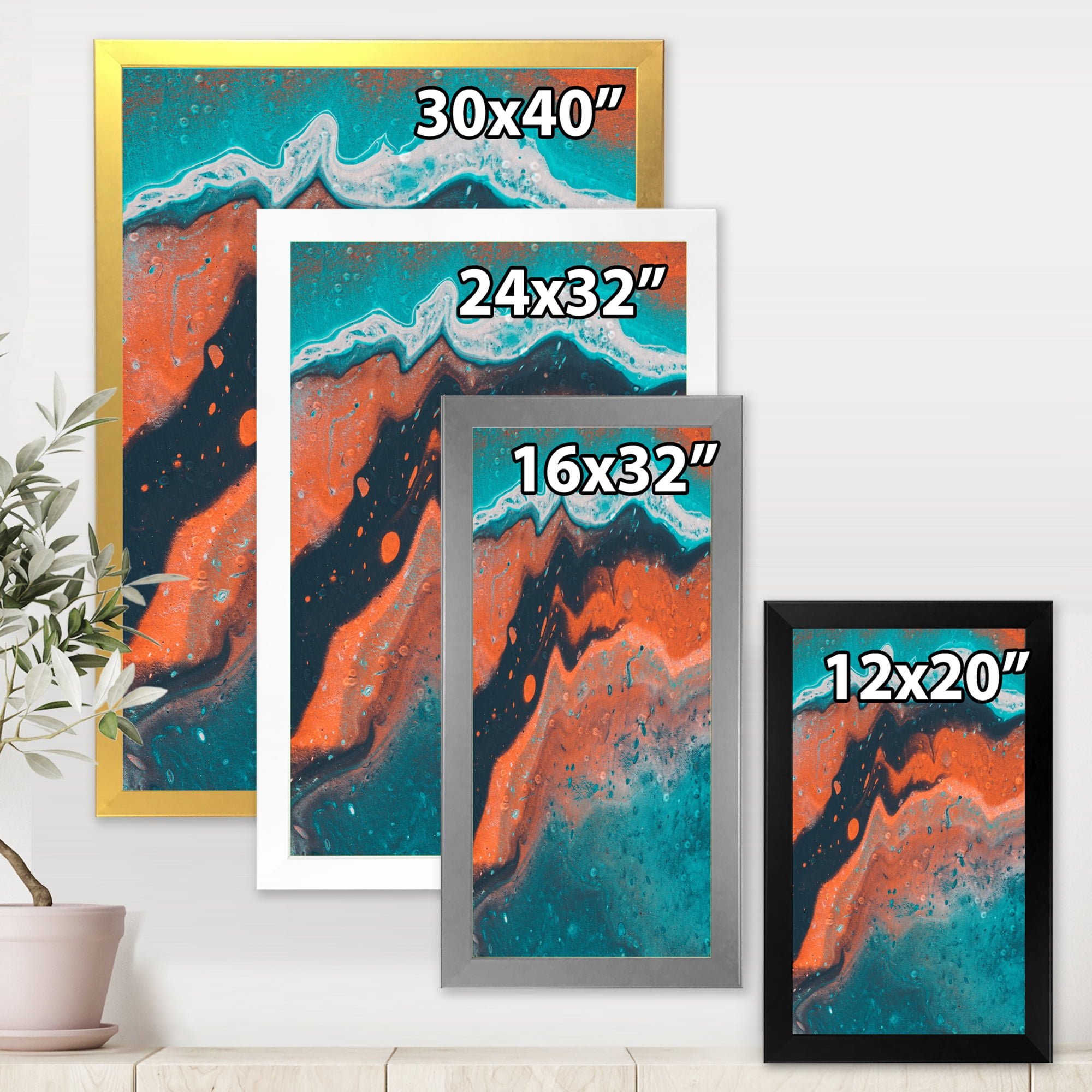 Designart 'Abstract Marble Composition In Orange and Blue VI' Modern Framed Art Print
