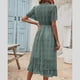 thumbnail image 3 of Women's Summer Ruffle Trim Dress Casual High Waist Sexy Deep V Chiffon Skirt, 3 of 4