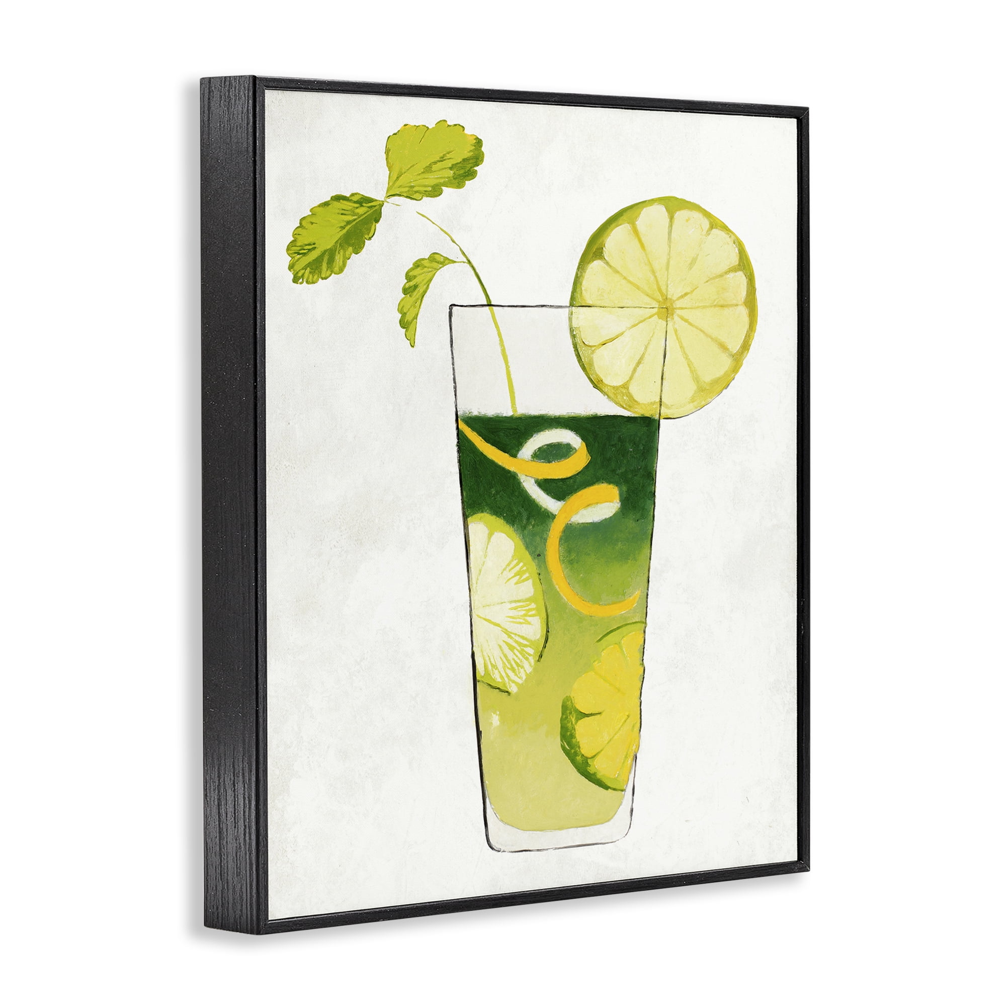 Stupell Industries Summer Cocktail Lime Mint Black Framed Giclee Art, design by Lorenzo Collective