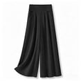 thumbnail image 4 of Cagogo Women Plus Size Wide Leg High Waisted Trousers with Pockets Solid Casual Streetwear Long Pants Summer Beach Lounge Trousers, Black M, 4 of 5