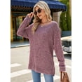 thumbnail image 4 of Womens Y2K Split Side Knit Sweater Crewneck Long Sleeve Pullover Solid Knit Side Slit Blouse Tunics Wine Red XL, 4 of 8