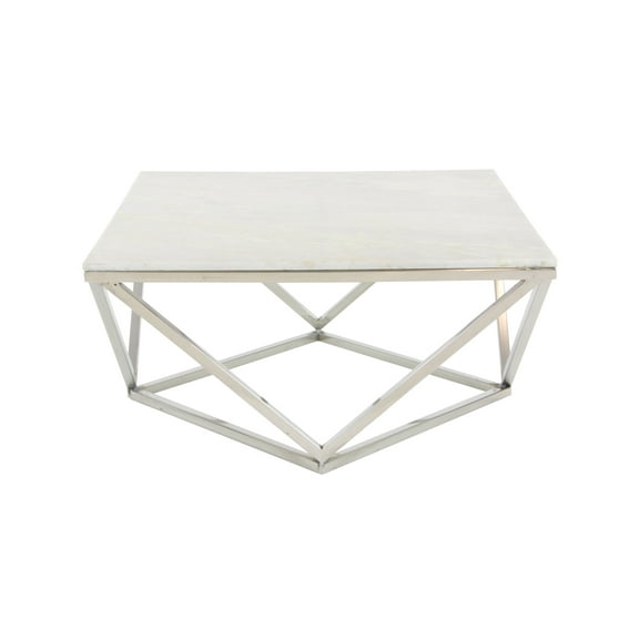 DecMode 29" x 18" White Ceramic Coffee Table with Marble Top, 1-Piece