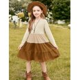thumbnail image 3 of Arshiner Girls Long Sleeve Dress Fall Cotton Crewneck Tiered Ruffle Swing Solid Casual Midi Dresses, 3 of 6