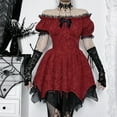 thumbnail image 2 of FYEGRE Elegant Off Shoulder Gothic Dress Gown Halloween Lace Up Corset Party Attire Gown Red M, 2 of 9