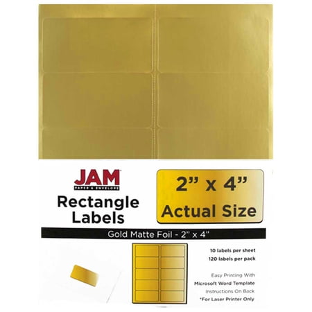 JAM Paper Mailing Address Labels, 2 x 4, Gold Metallic, 10 Labels Per Page/120 Labels Total