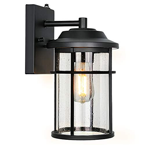 Outdoor Wall Light Fixture With Dusk To Dawn Photocell Exterior Lighting In Matte Black Sconce Seeded Glass Shade For Entryway Porch Front Door Etl Listed Com Outdoor Wall Light Fixture With Dusk To, Outdoor Post Light Fixtures With Photocell