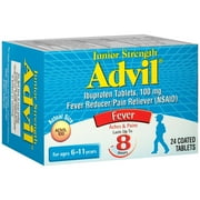 Advil Junior Strength Fever Reducer/Pain Reliever, 100mg Ibuprofen (24-Count Coated Tablets)