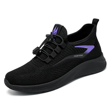 

]Women s Walking Shoes Sneakers Heightening Grid Knitting Loafers Flats for Race Walking Hiking Wear Black 41