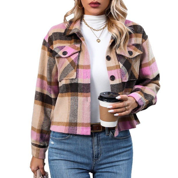 Chaqueta corta a cuadros a cuadros manga larga chaqueta corta a cuadros con botones de una sola a juego moda para exteriores ANGGREK Otros
