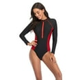 thumbnail image 4 of SWSMCLT Women's Half Zip Bathing Suit Long Sleeve Swimsuit Modest Summer One Piece Rash Guard Surf Slimming Swim Suit Red 8, 4 of 4
