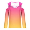 thumbnail image 5 of Scyoekwg Tops for Women Trendy Fall Shirts Loose Dressy Casual Comfy Clothes for Women Gradient Color Graphic Tee V-Neck Off Shoulder Tops Long Sleeve Pullover Tops (Hot Pink,XL), 5 of 5