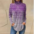thumbnail image 2 of TQWQT Women Turtleneck Shirt Loose Fit Floral Print Tunic Top Long Sleeve Plus Size Shirt Fall Turtleneck T Shirts Trendy Curved Hem Graphic Tee Purple M, 2 of 5